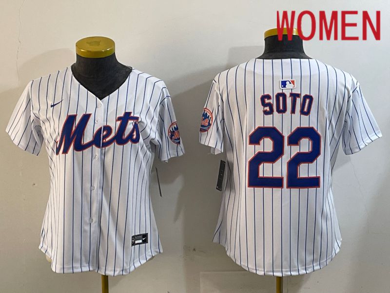 Women New York Mets #22 Soto White Stripe Game 2024 Nike MLB Jersey style 1